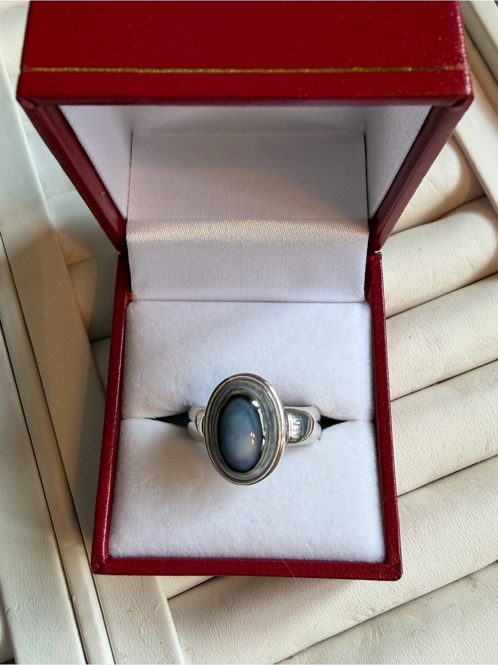 Sterling Silver Gray-Blue Oval Stone Ring